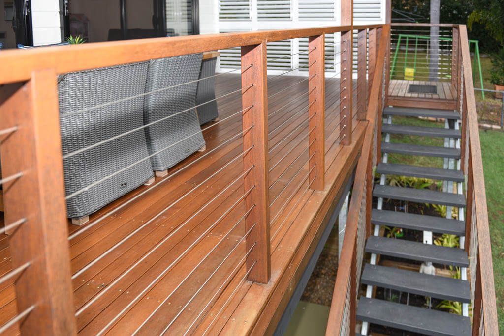 Deck extension with wire balustrade stairs in Holland Park