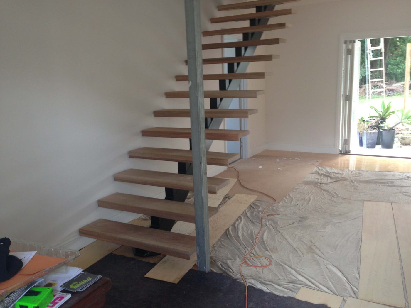 Spotted gum treads fitted to the new staircase