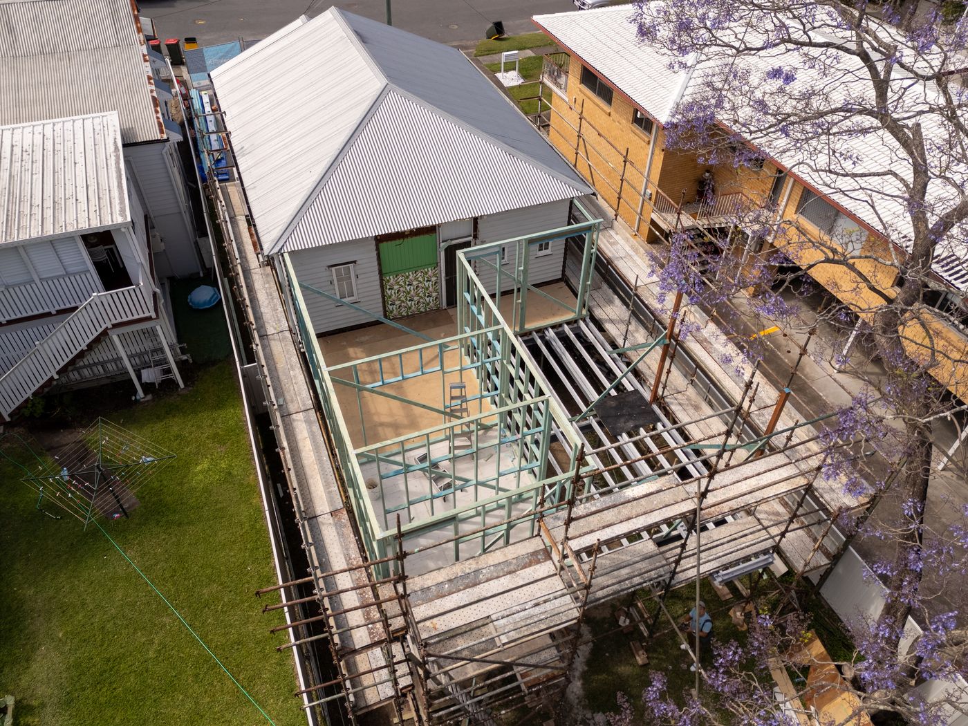 Framing going up for the Greenslopes Queenslander extension