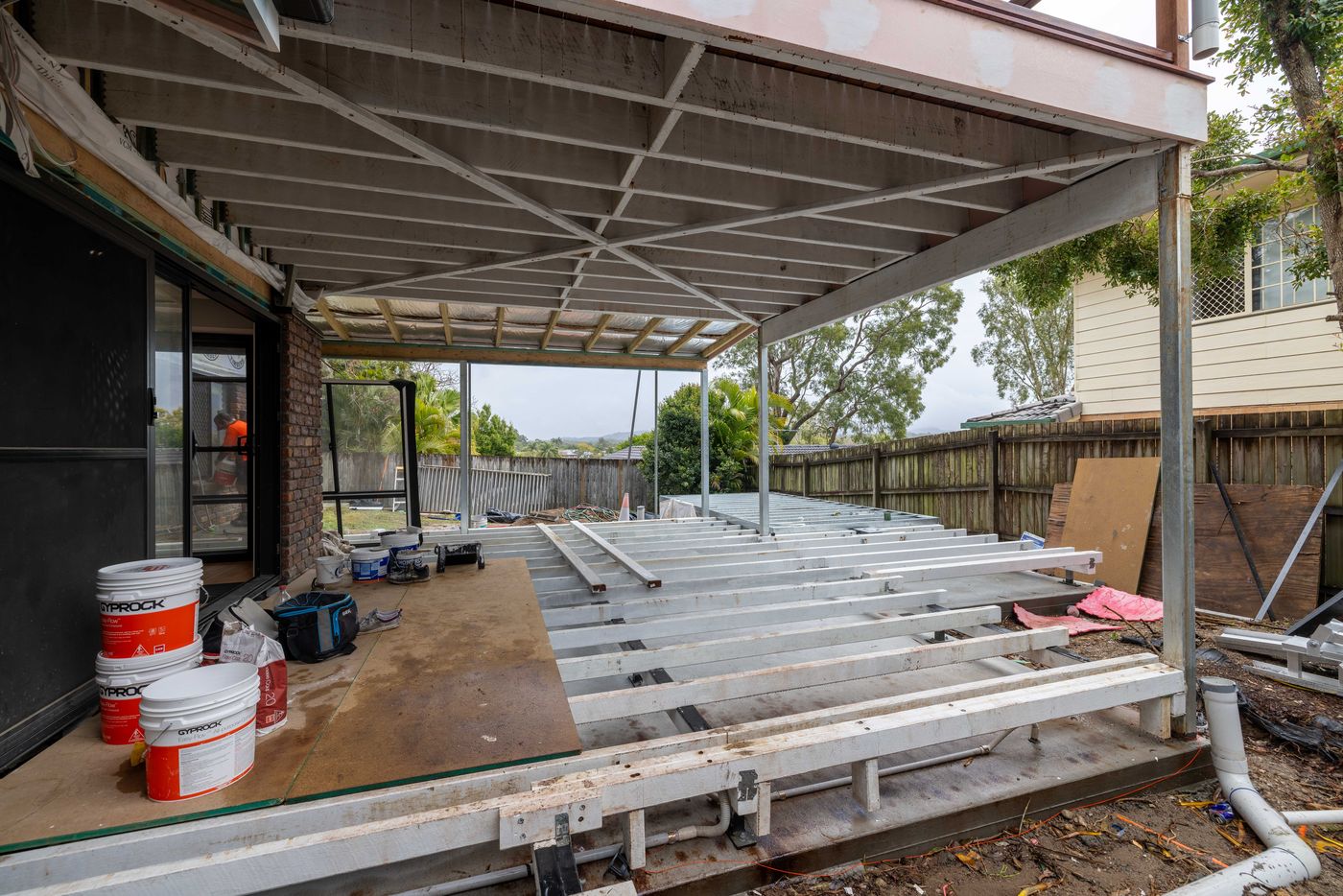 New floor framing and joists being installed