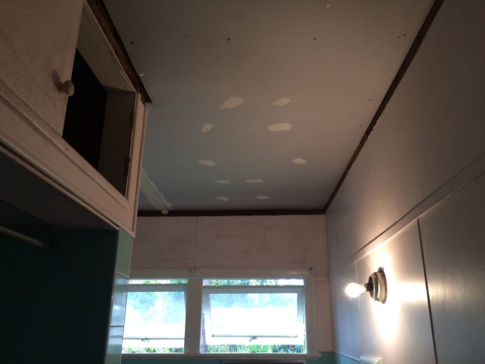 Repaired bathroom ceiling ready for paint